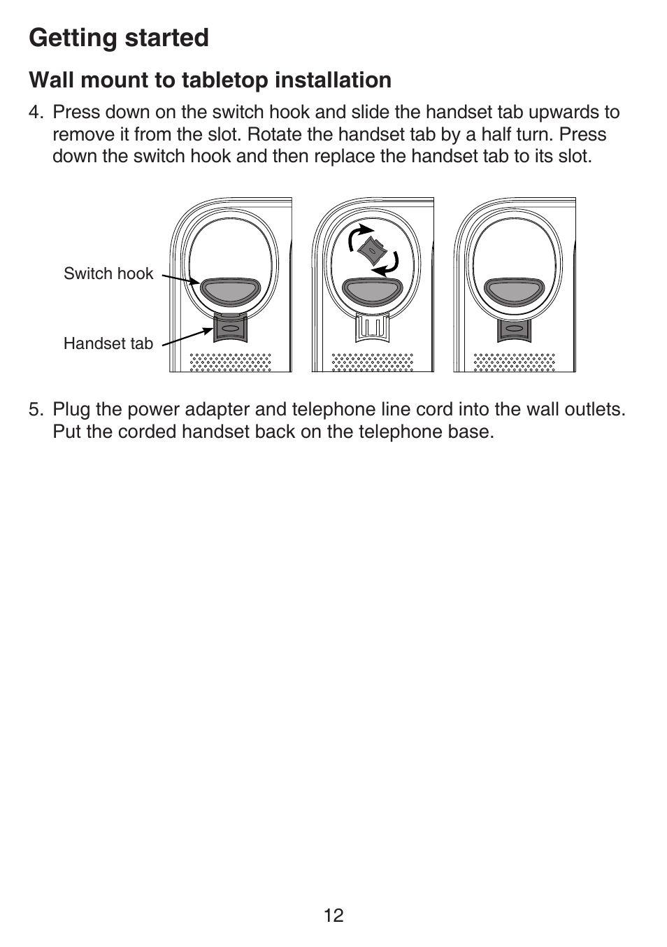 Getting started, Wall mount to tabletop installation | VTech SN6197_-2 Manual User Manual | Page 19 / 162