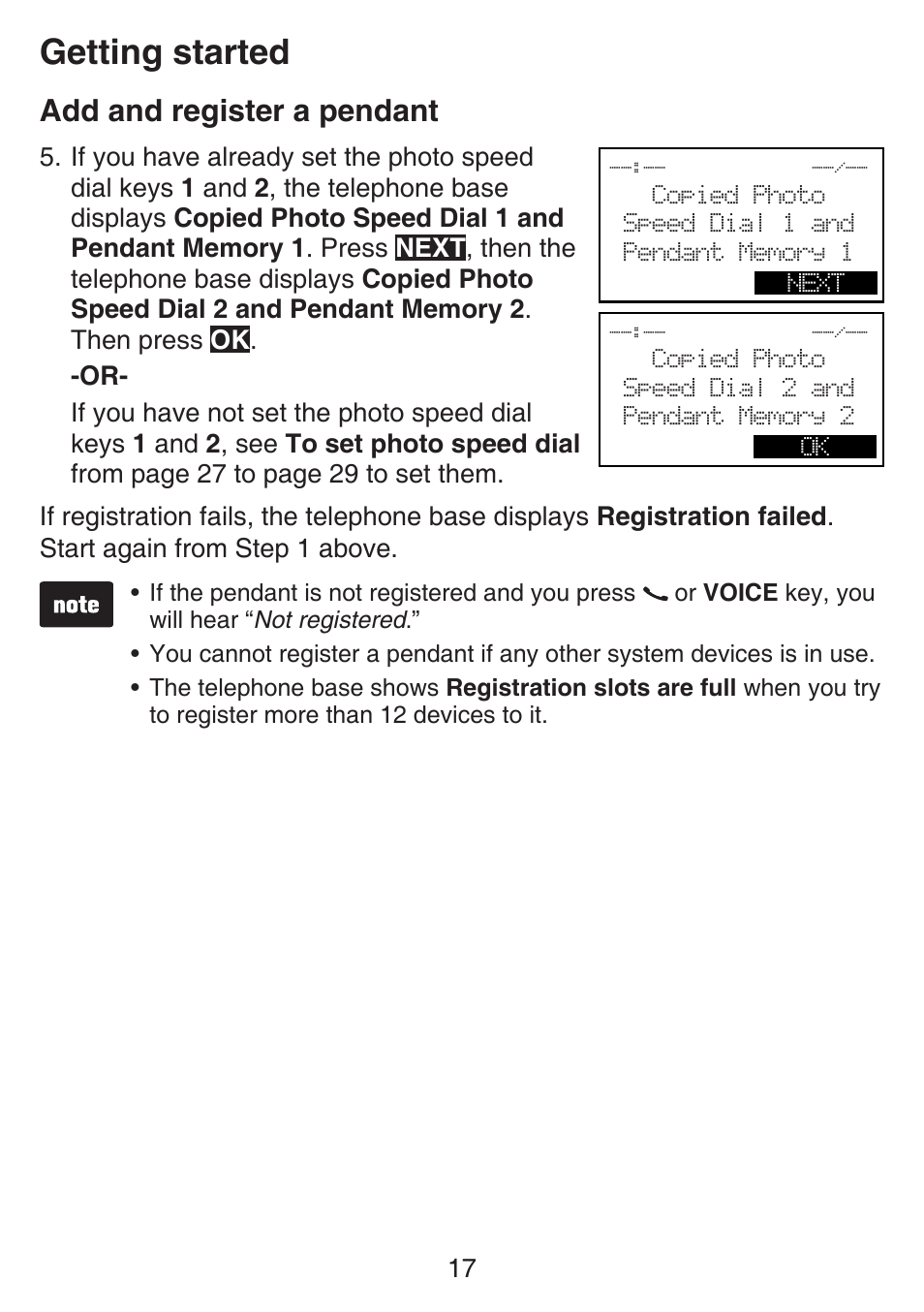 Getting started, Add and register a pendant | VTech SN6197_-2 Manual User Manual | Page 24 / 162