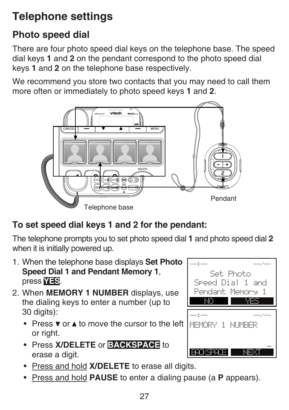 Telephone settings, Photo speed dial | VTech SN6197_-2 Manual User Manual | Page 34 / 162