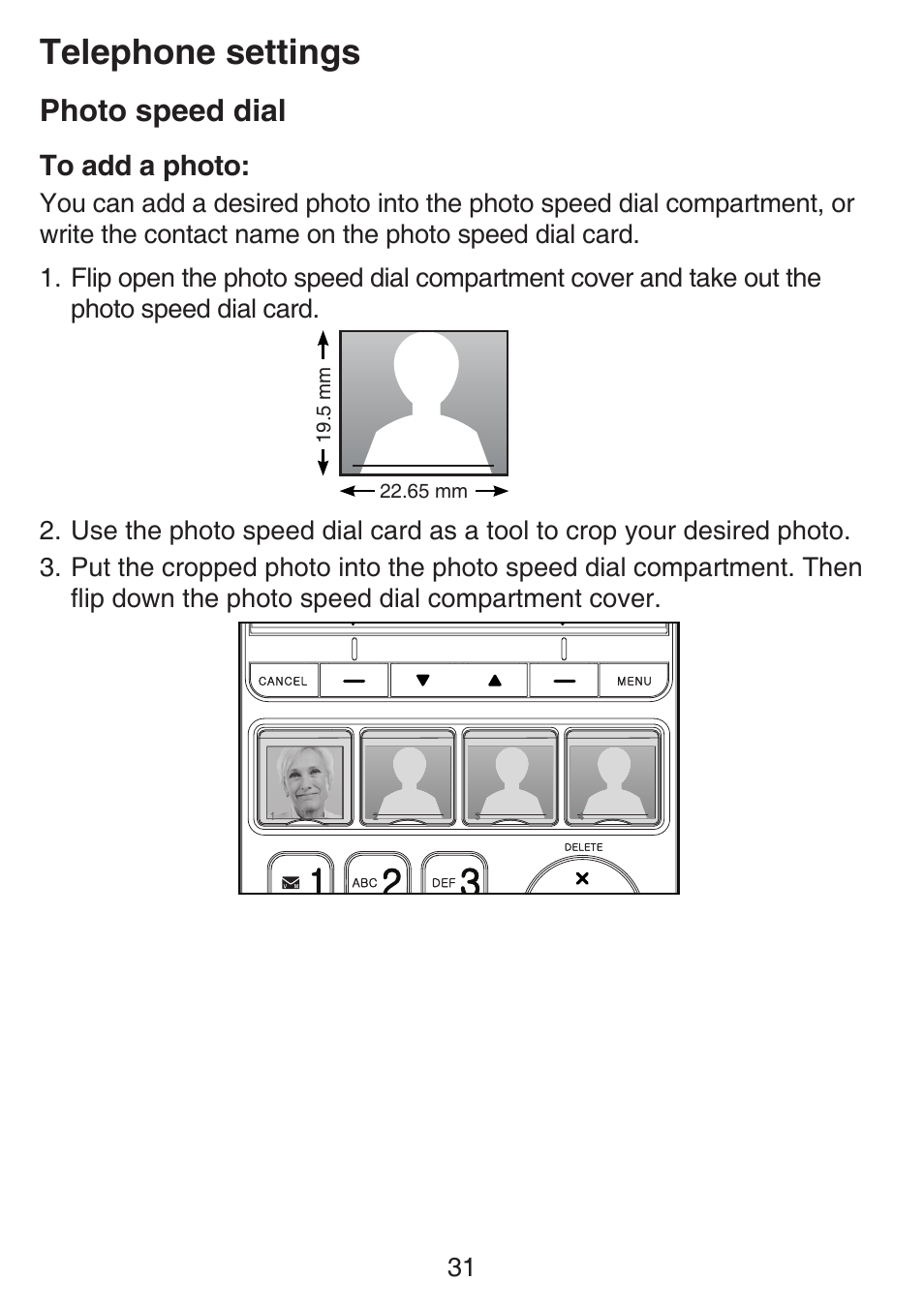 Telephone settings, Photo speed dial | VTech SN6197_-2 Manual User Manual | Page 38 / 162