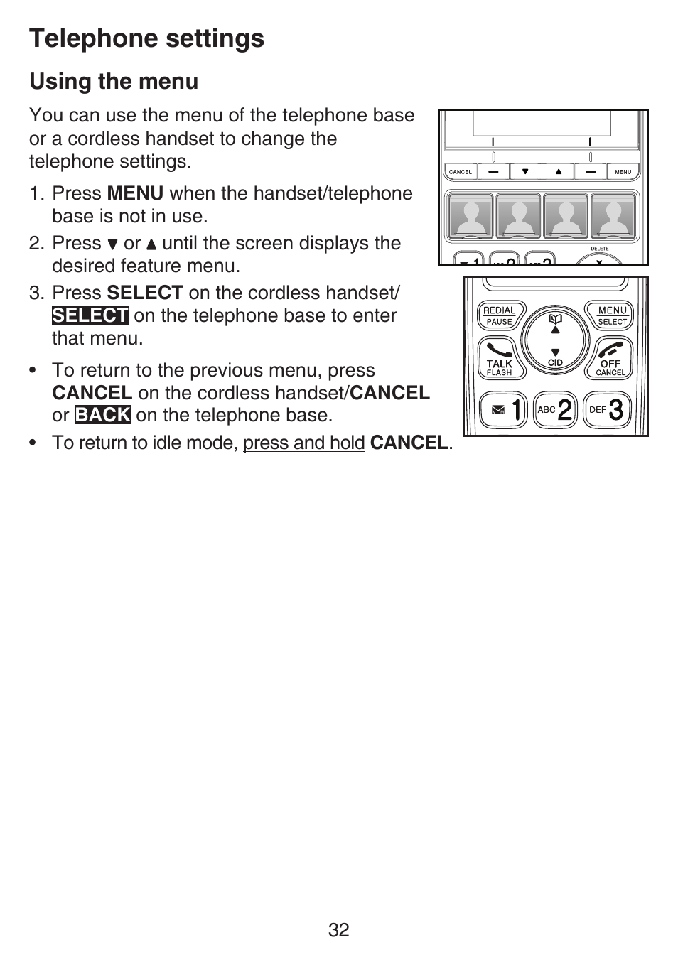 Using the menu, Telephone settings | VTech SN6197_-2 Manual User Manual | Page 39 / 162