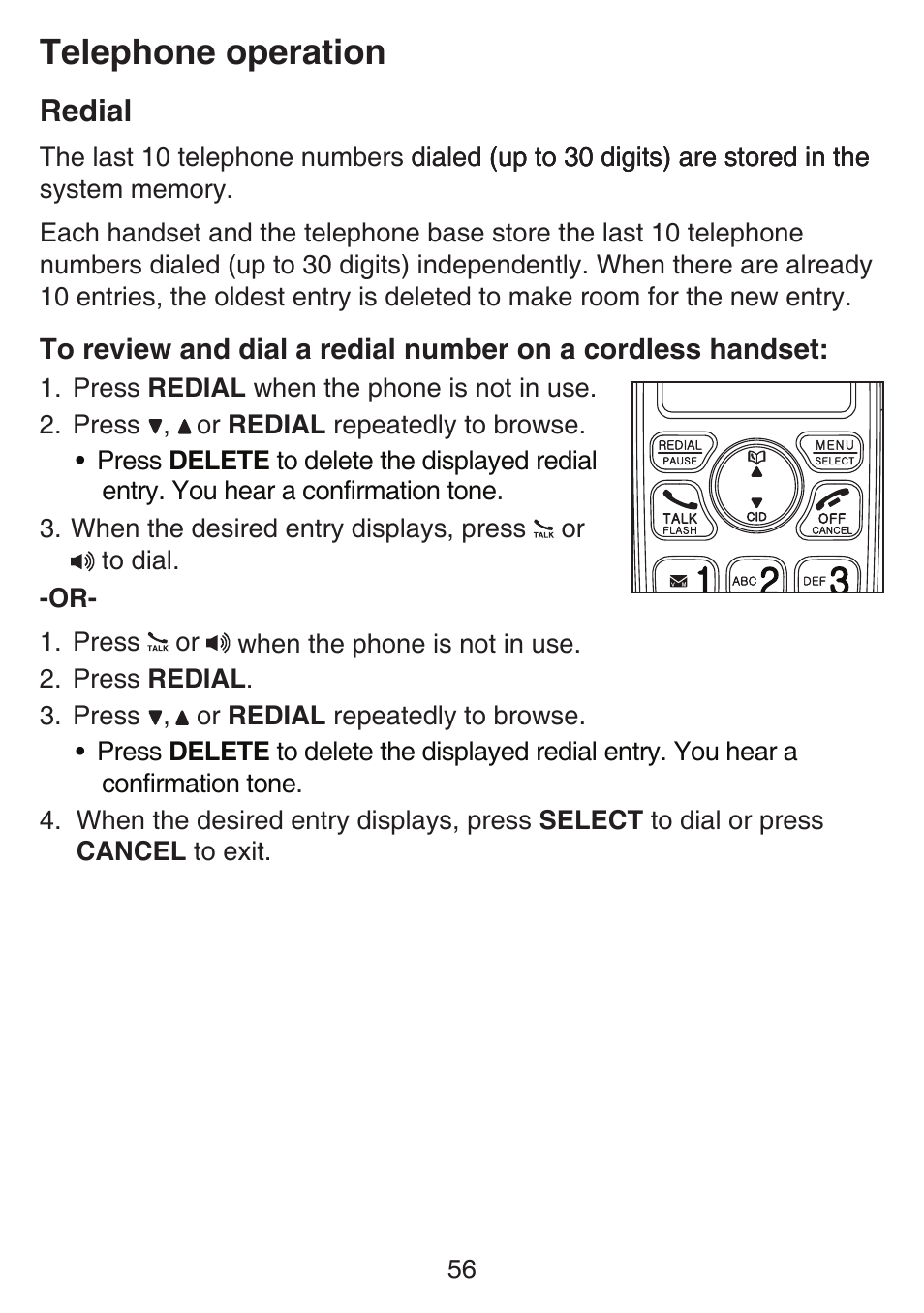 Telephone operation, Redial | VTech SN6197_-2 Manual User Manual | Page 63 / 162