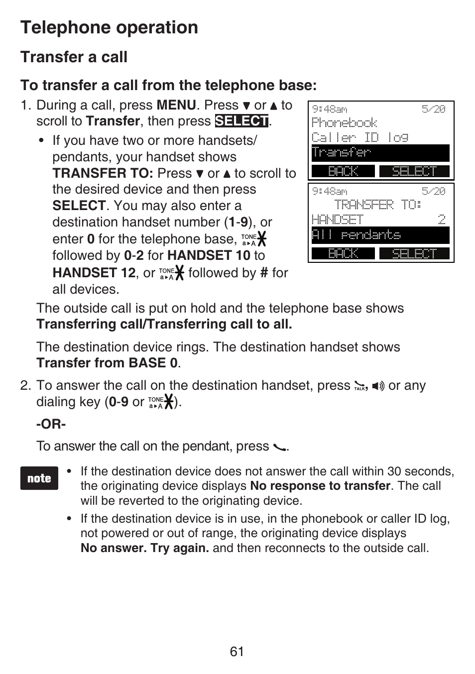 How caller id works, Telephone operation, Transfer a call | VTech SN6197_-2 Manual User Manual | Page 68 / 162