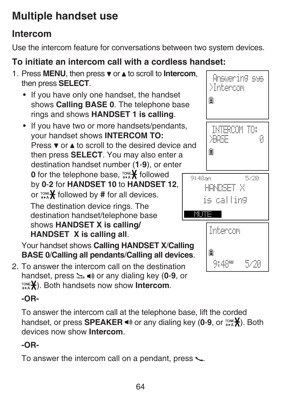 Multiple handset use, Intercom | VTech SN6197_-2 Manual User Manual | Page 71 / 162