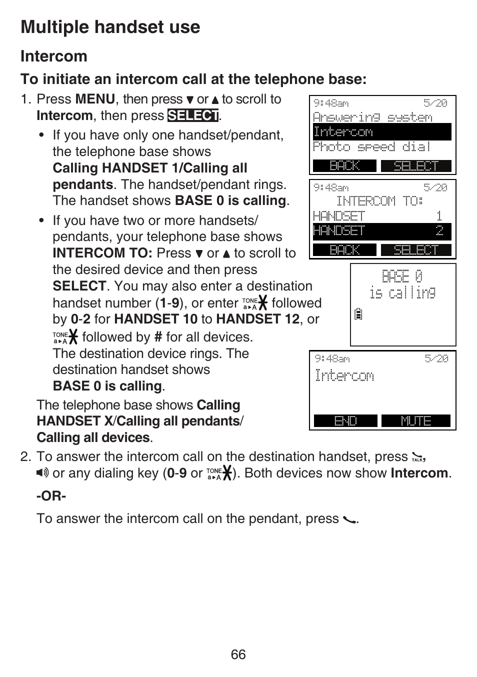 Multiple handset use, Intercom | VTech SN6197_-2 Manual User Manual | Page 73 / 162