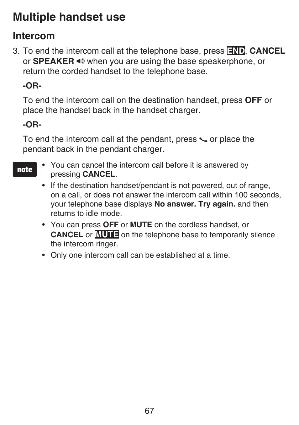 Multiple handset use, Intercom | VTech SN6197_-2 Manual User Manual | Page 74 / 162