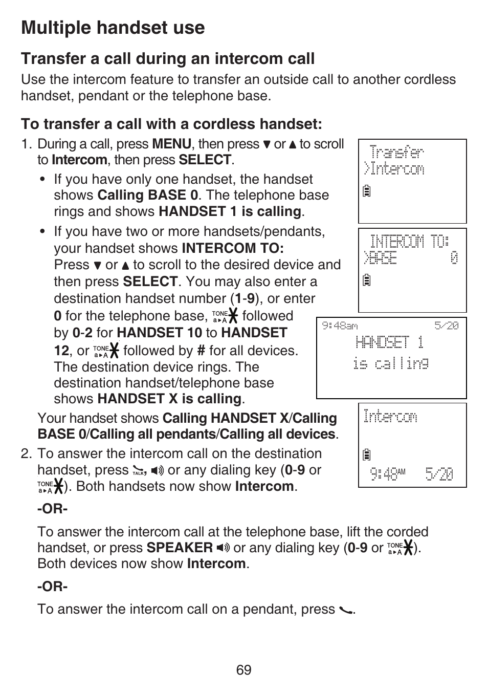 Multiple handset use, Transfer a call during an intercom call | VTech SN6197_-2 Manual User Manual | Page 76 / 162