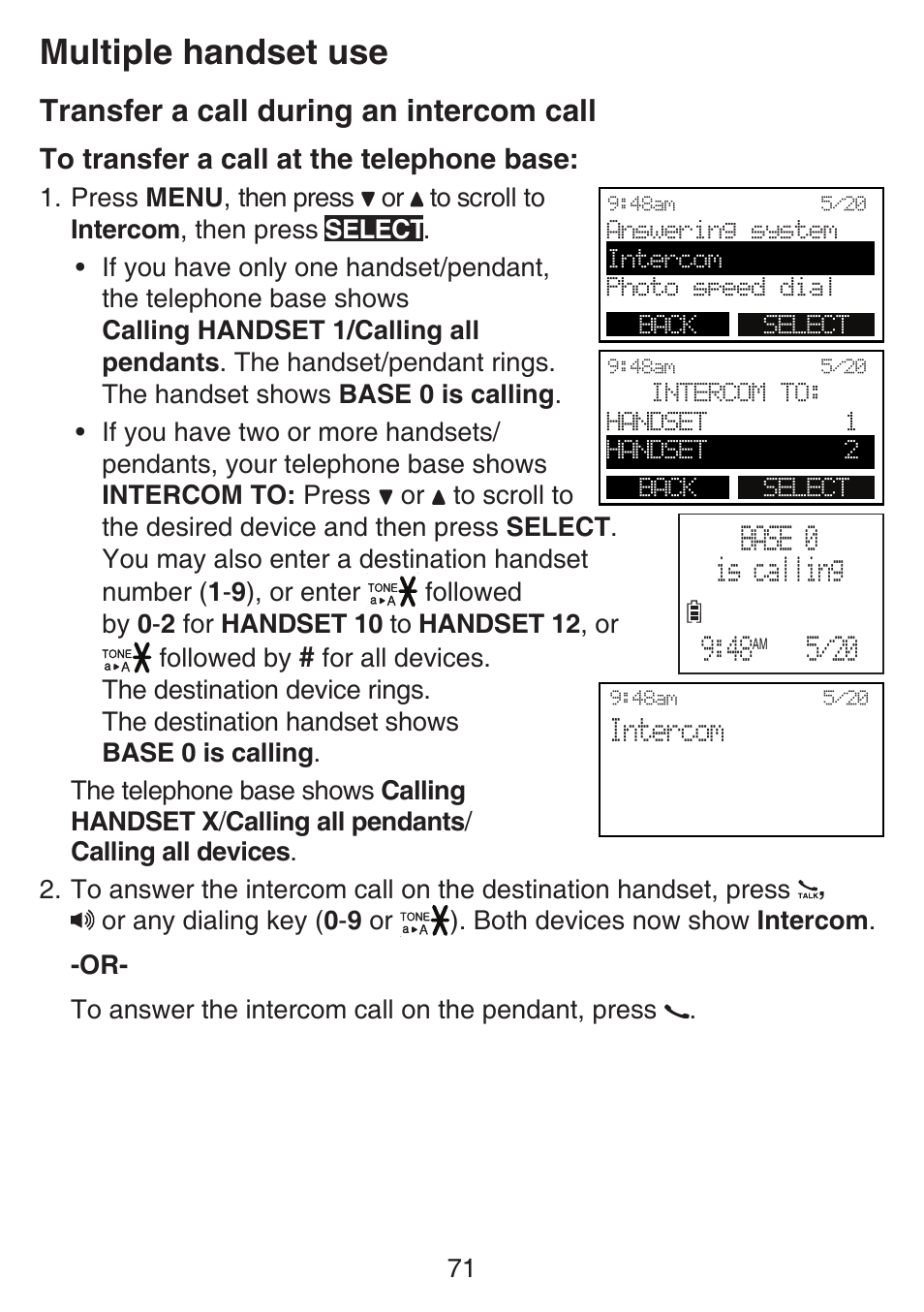 Multiple handset use, Transfer a call during an intercom call | VTech SN6197_-2 Manual User Manual | Page 78 / 162