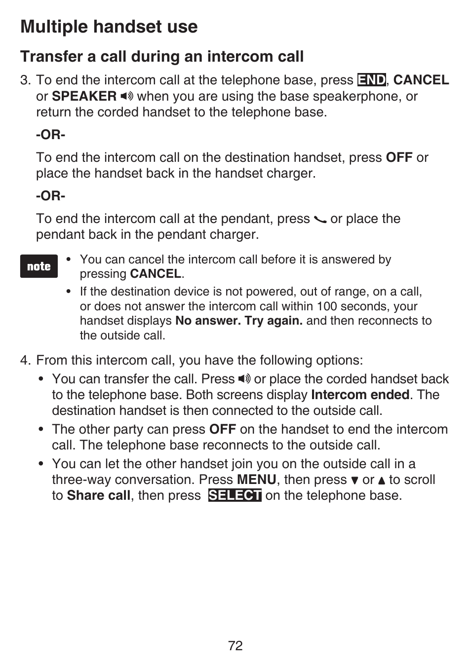 Multiple handset use, Transfer a call during an intercom call | VTech SN6197_-2 Manual User Manual | Page 79 / 162