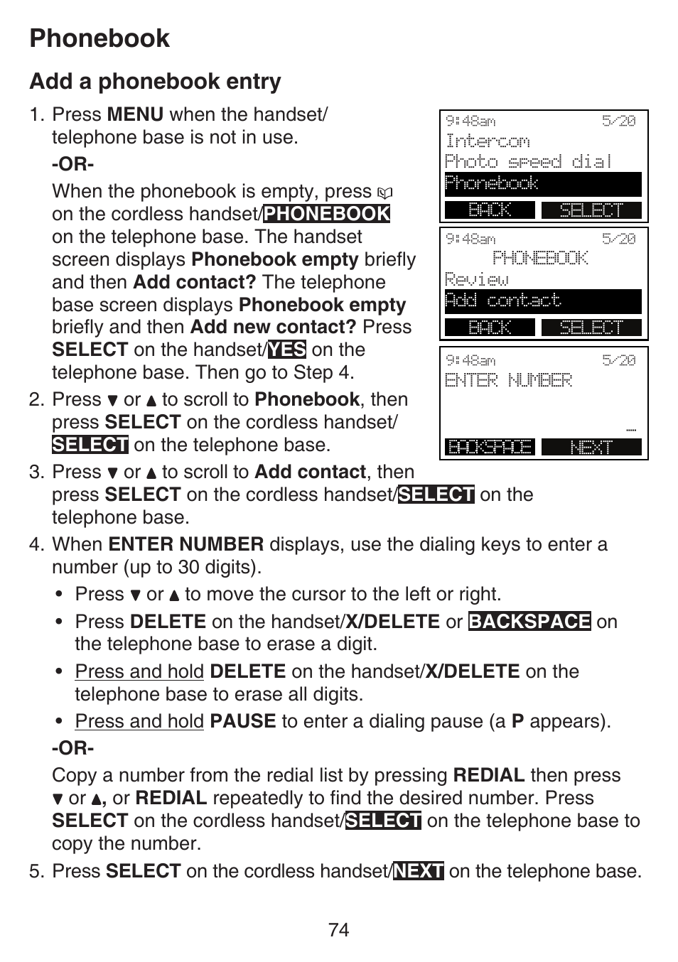 Phonebook, Add a phonebook entry | VTech SN6197_-2 Manual User Manual | Page 81 / 162