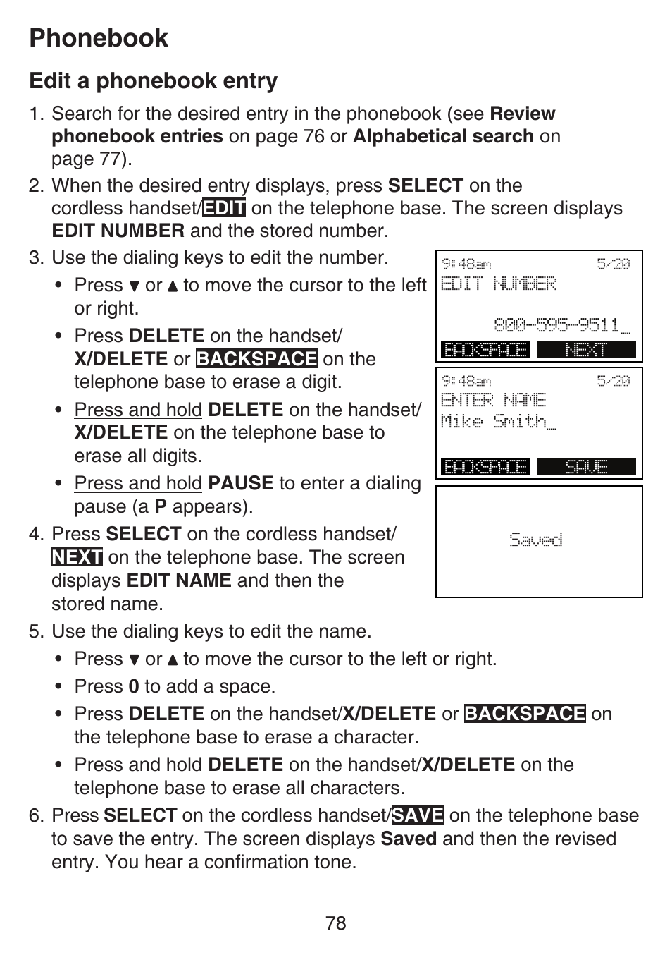 Phonebook, Edit a phonebook entry | VTech SN6197_-2 Manual User Manual | Page 85 / 162