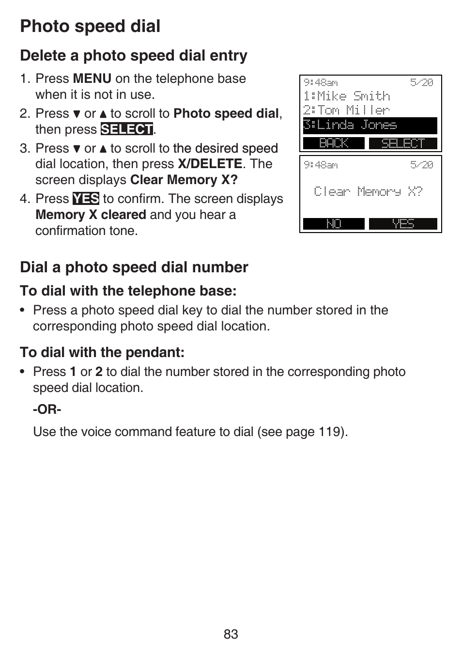 Photo speed dial, Delete a photo speed dial entry, Dial a photo speed dial number | VTech SN6197_-2 Manual User Manual | Page 90 / 162