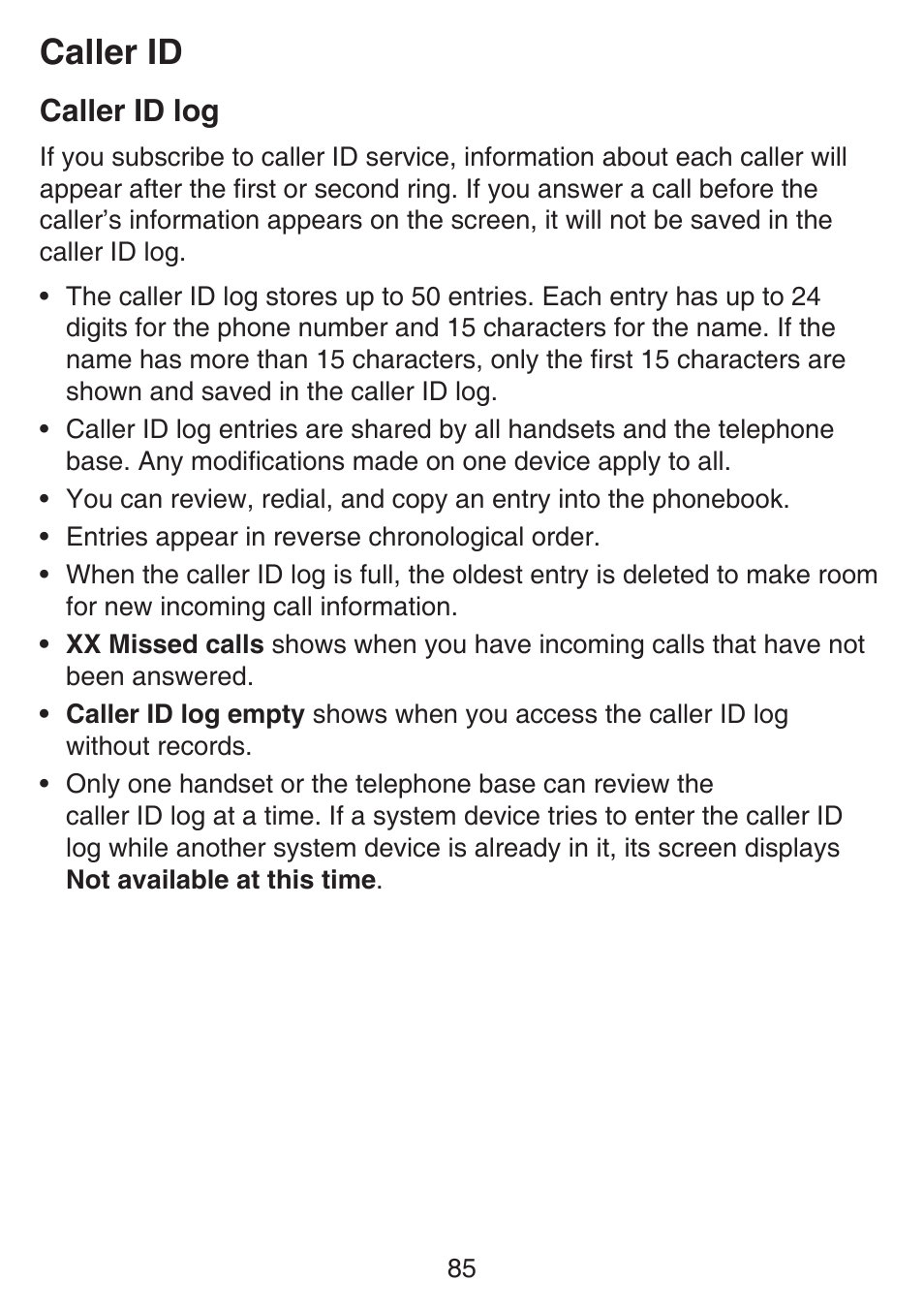 Caller id, Caller id log | VTech SN6197_-2 Manual User Manual | Page 92 / 162