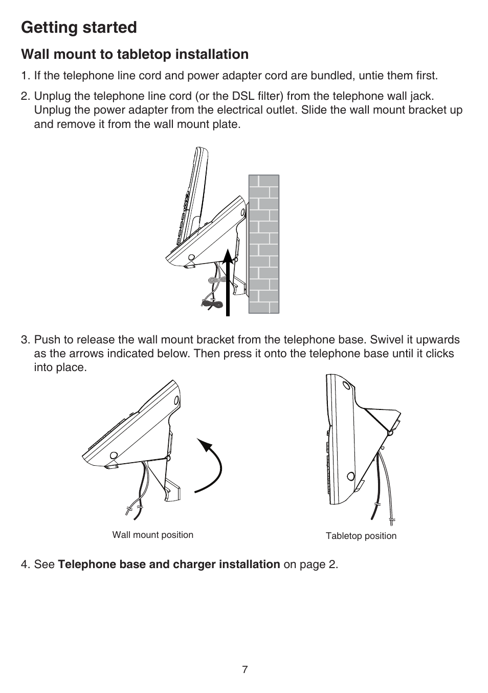 Wall mount to tabletop installation, Getting started | VTech CS6859_-2-3-4 Manual User Manual | Page 11 / 89