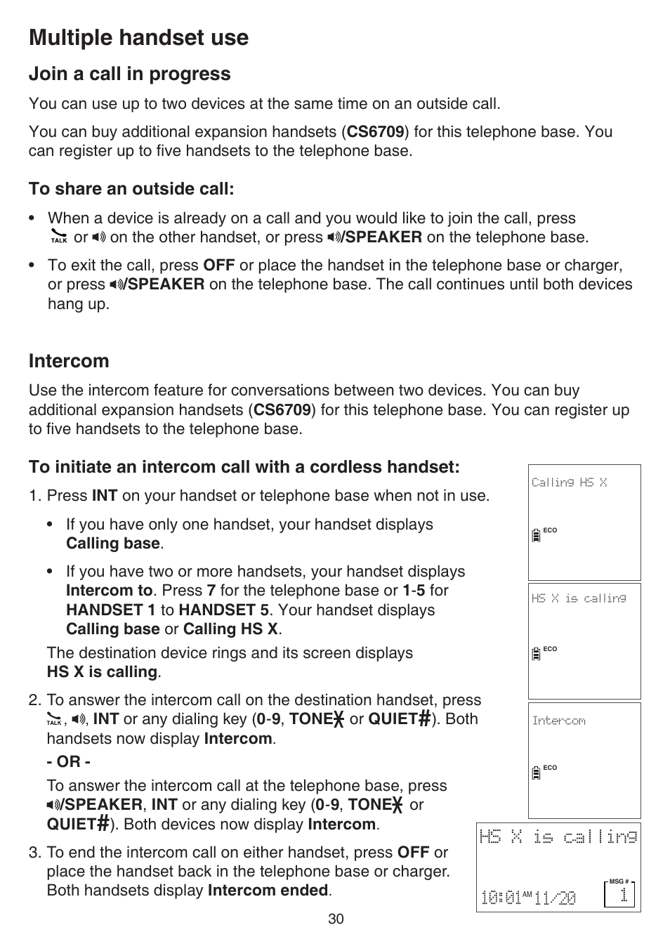 Multiple handset use, Join a call in progress, Intercom | Join a call in progress intercom | VTech CS6859_-2-3-4 Manual User Manual | Page 34 / 89