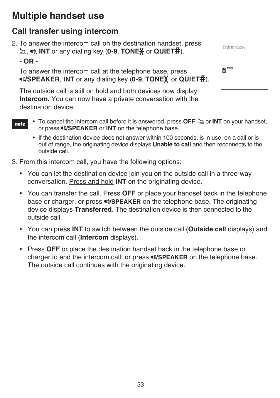 Multiple handset use, Call transfer using intercom | VTech CS6859_-2-3-4 Manual User Manual | Page 37 / 89