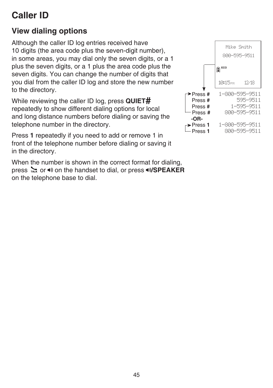 View dialing options, Caller id | VTech CS6859_-2-3-4 Manual User Manual | Page 49 / 89