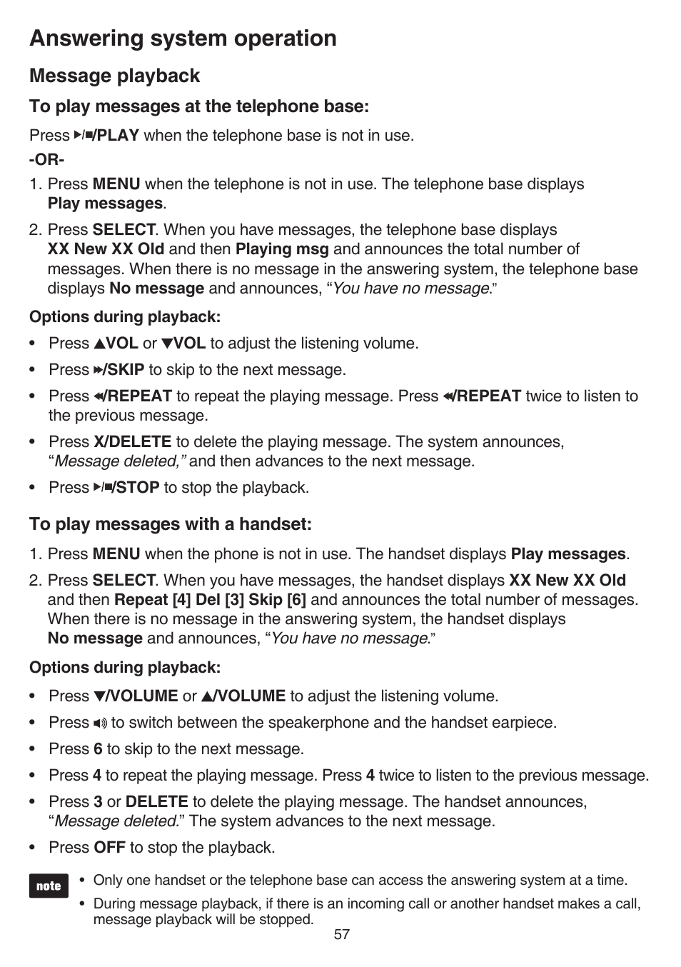 Answering system operation, Message playback | VTech CS6859_-2-3-4 Manual User Manual | Page 61 / 89