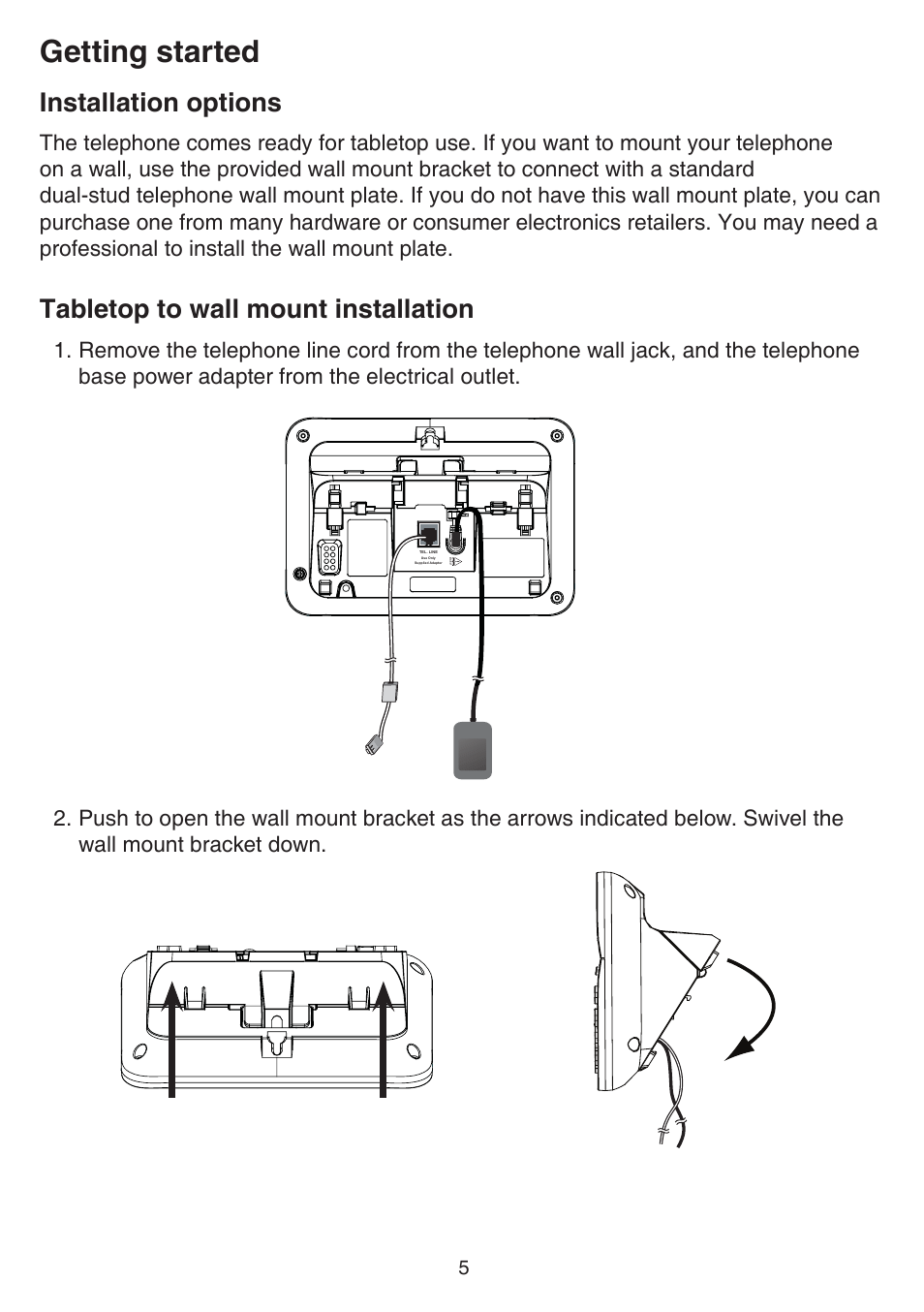 Installation options, Tabletop to wall mount installation, Getting started | VTech CS6859_-2-3-4 Manual User Manual | Page 9 / 89