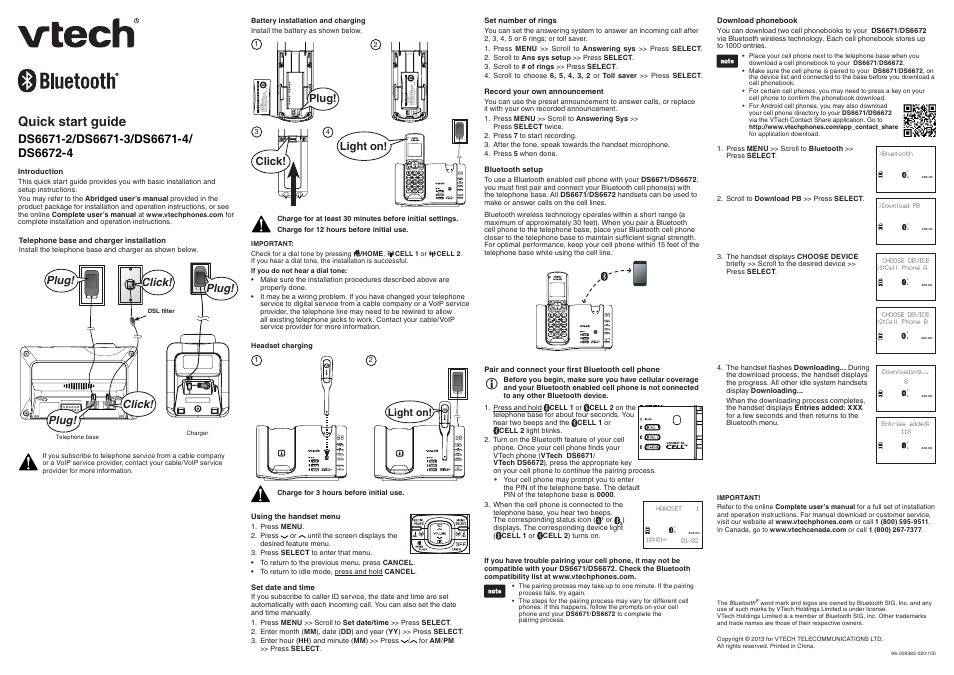 VTech DS6672-4 Quick start User Manual | 2 pages