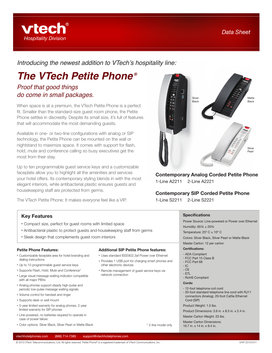 VTech S2221 Data Sheets User Manual | 1 page