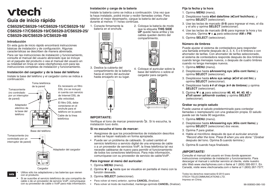 Guía de inicio rápido | VTech CS6529-4B Quick start User Manual | Page 2 / 2