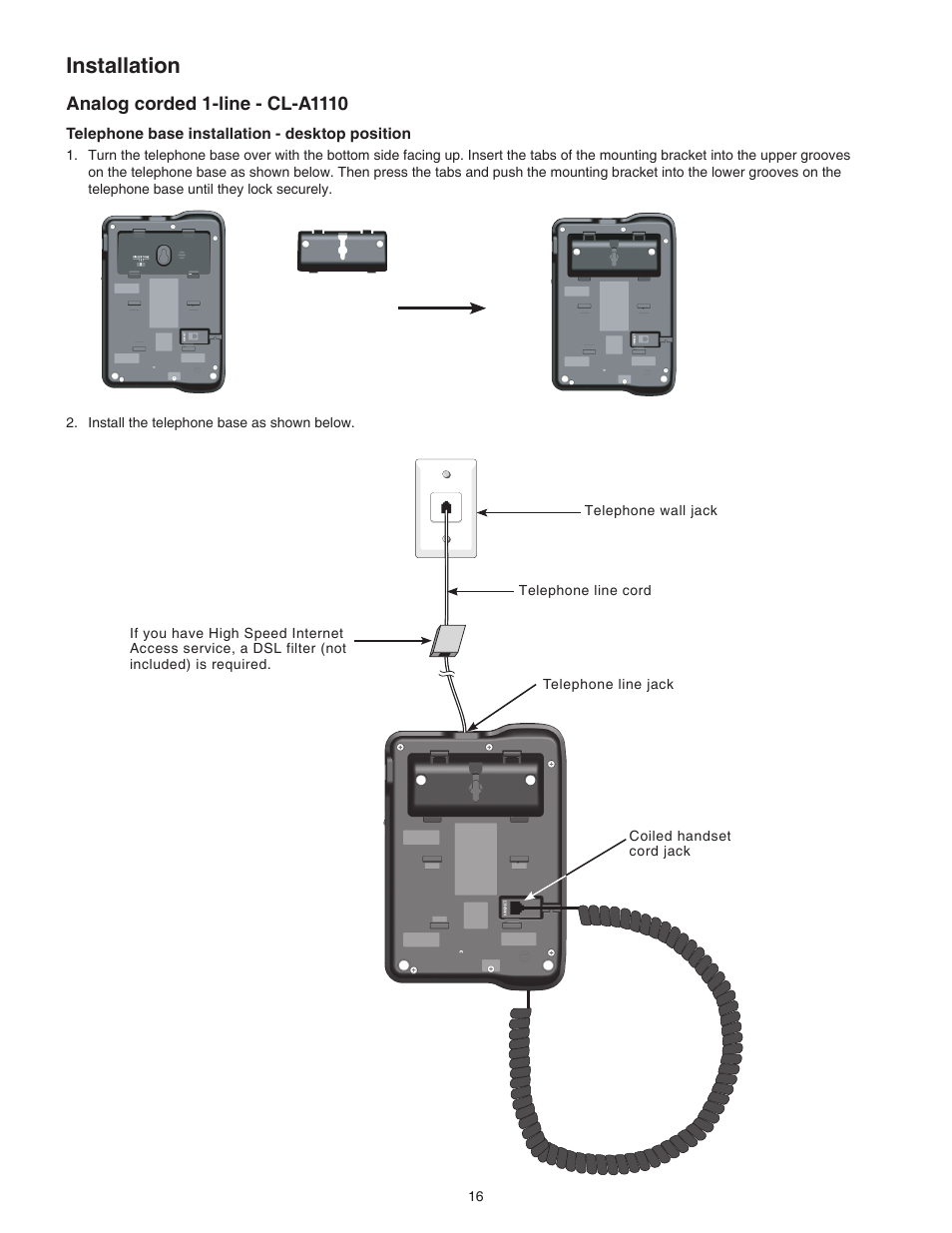 Analog corded 1-line - cl-a1110, Installation | VTech C3200 Manual User Manual | Page 19 / 56