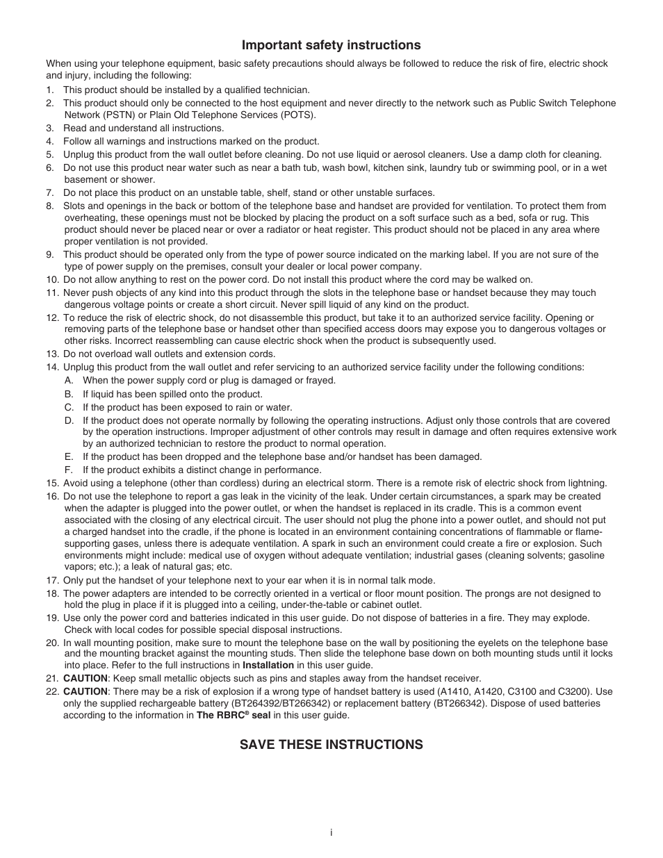 Important safety instructions, Save these instructions | VTech C3200 Manual User Manual | Page 2 / 56