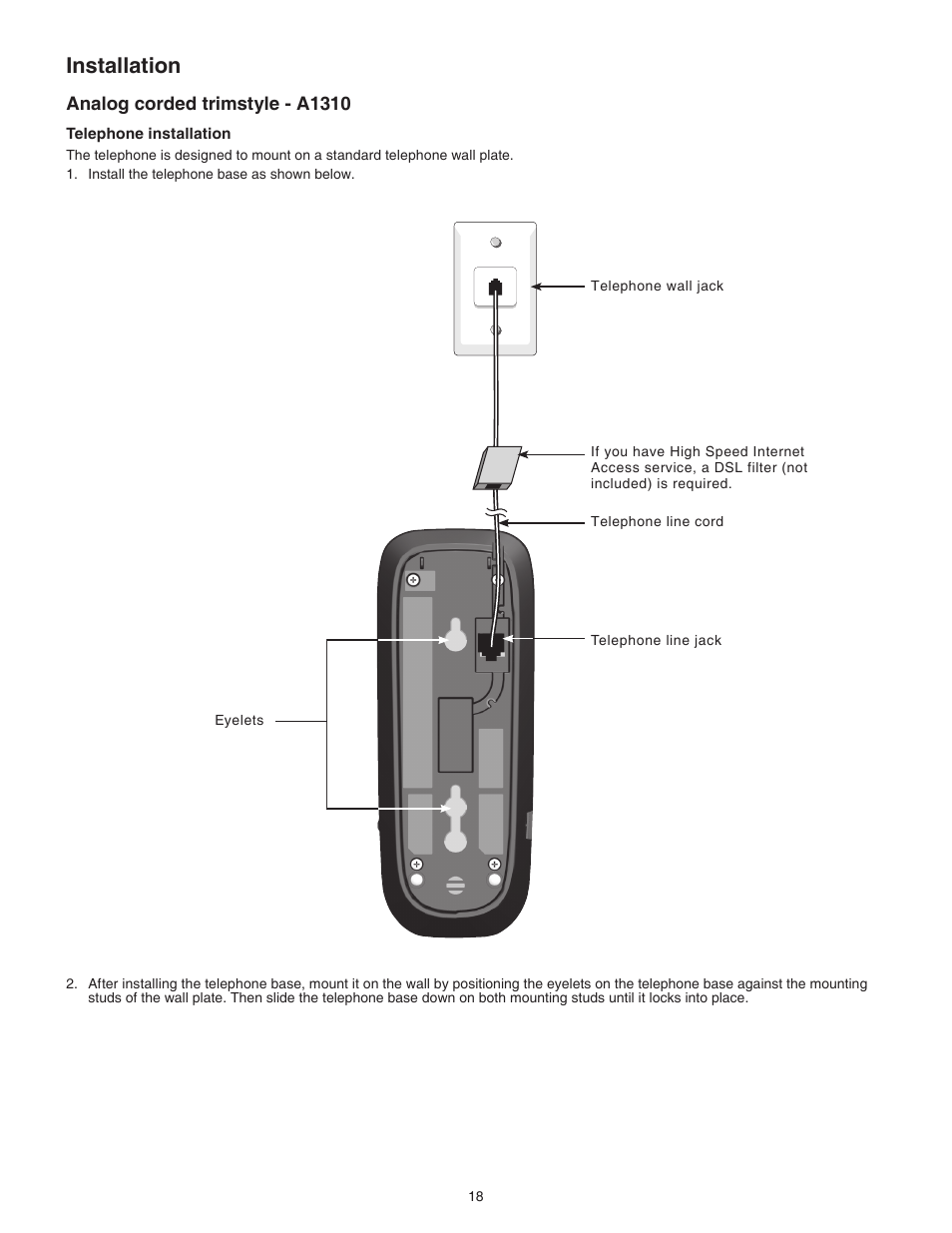 Analog corded trimstyle - a1310, Installation | VTech C3200 Manual User Manual | Page 21 / 56