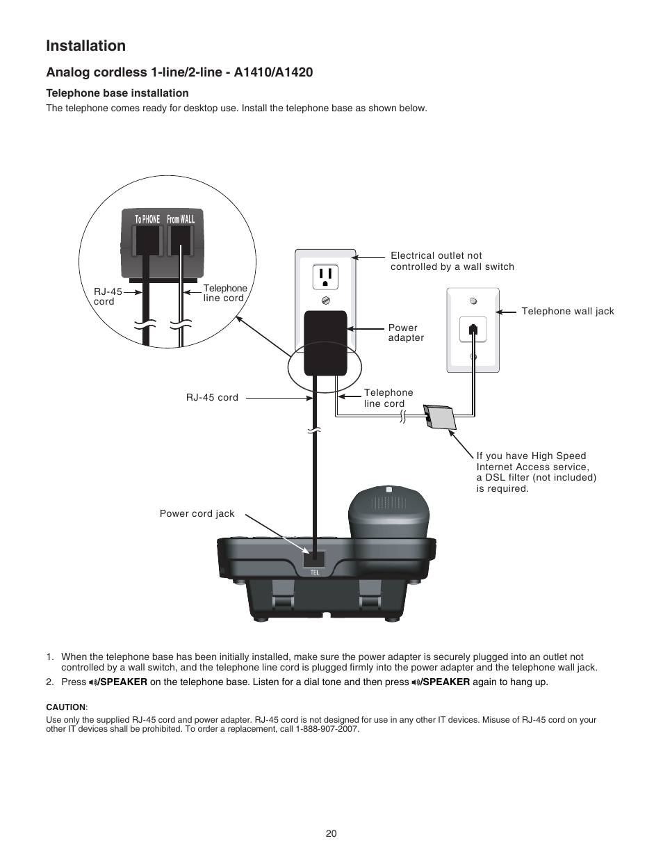 Analog cordless 1-line/2-line - a1410/a1420, Installation | VTech C3200 Manual User Manual | Page 23 / 56