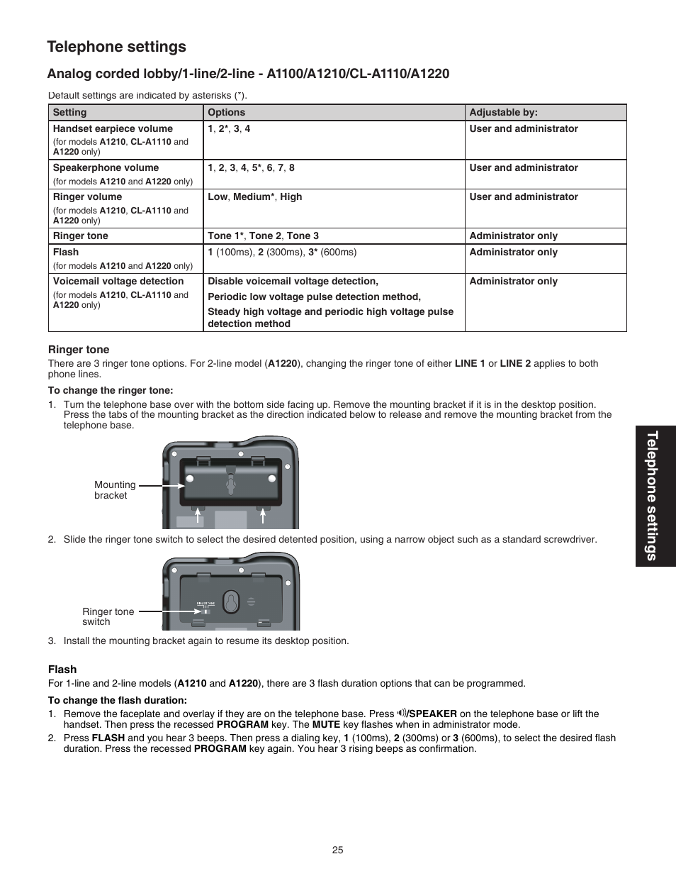 Telephone settings | VTech C3200 Manual User Manual | Page 28 / 56