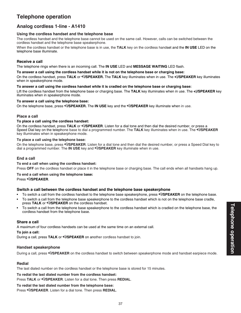 Analog cordless 1-line - a1410, Telephone operation | VTech C3200 Manual User Manual | Page 40 / 56