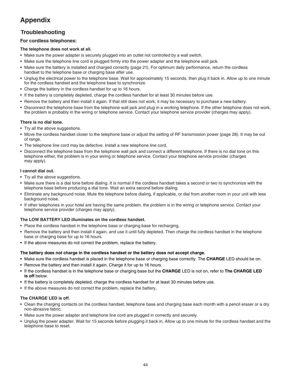 Appendix, Troubleshooting | VTech C3200 Manual User Manual | Page 47 / 56