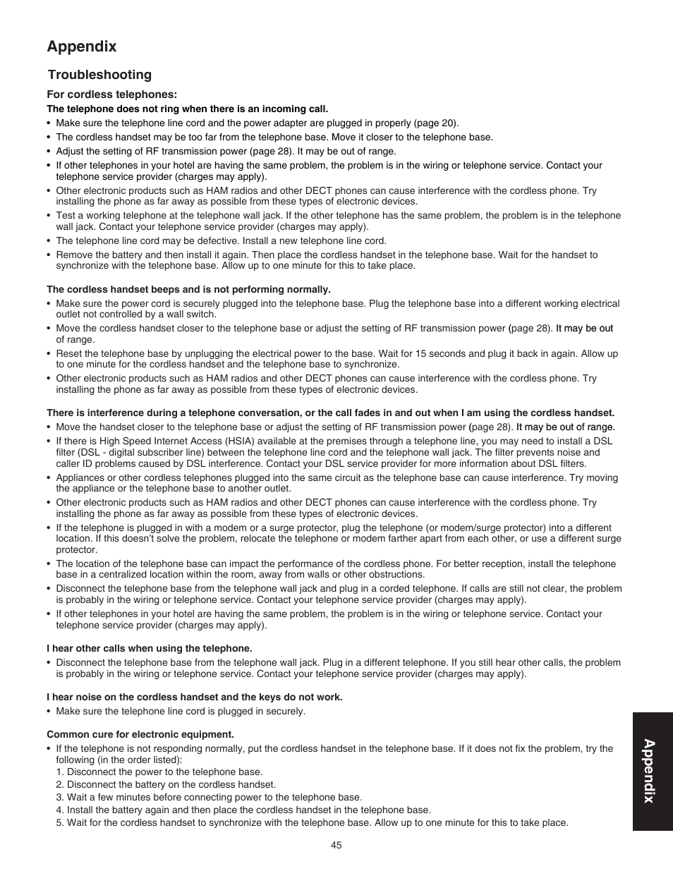 Appendix, Troubleshooting | VTech C3200 Manual User Manual | Page 48 / 56