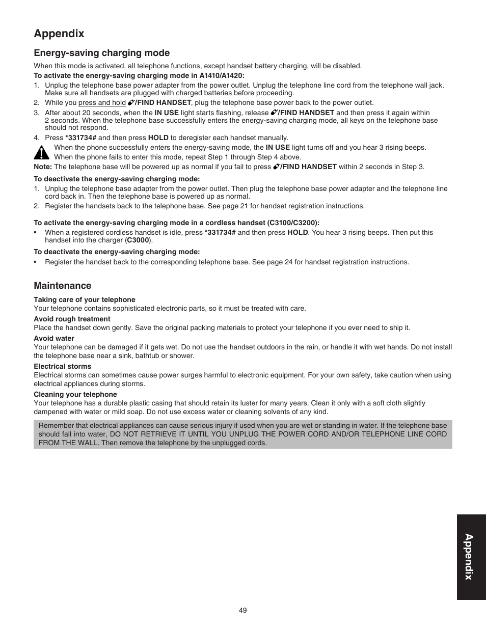 Maintenance, Appendix, Energy-saving charging mode | VTech C3200 Manual User Manual | Page 52 / 56