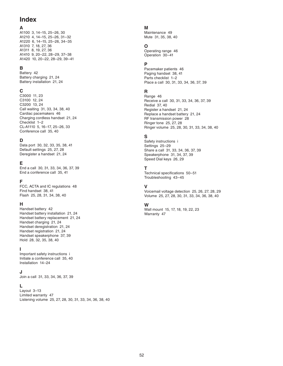 Index | VTech C3200 Manual User Manual | Page 55 / 56