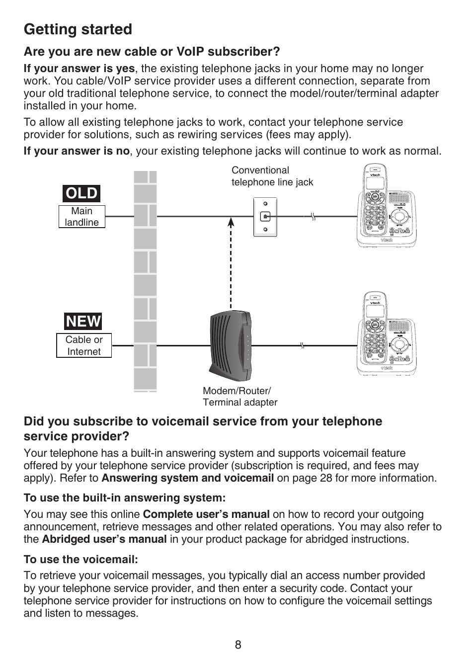 Are you are new cable or voip, Subscriber, Did you subscribe to voicemail | Service from your telephone, Service provider, Getting started | VTech CS6124_-2-31 Manual User Manual | Page 12 / 55