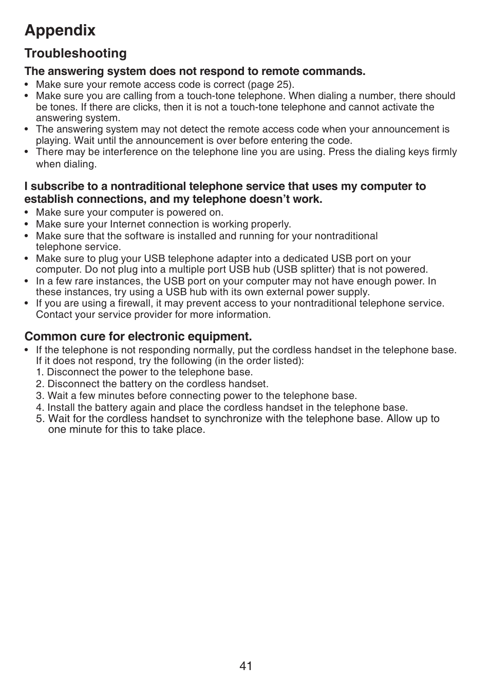 Appendix, Troubleshooting | VTech CS6124_-2-31 Manual User Manual | Page 45 / 55