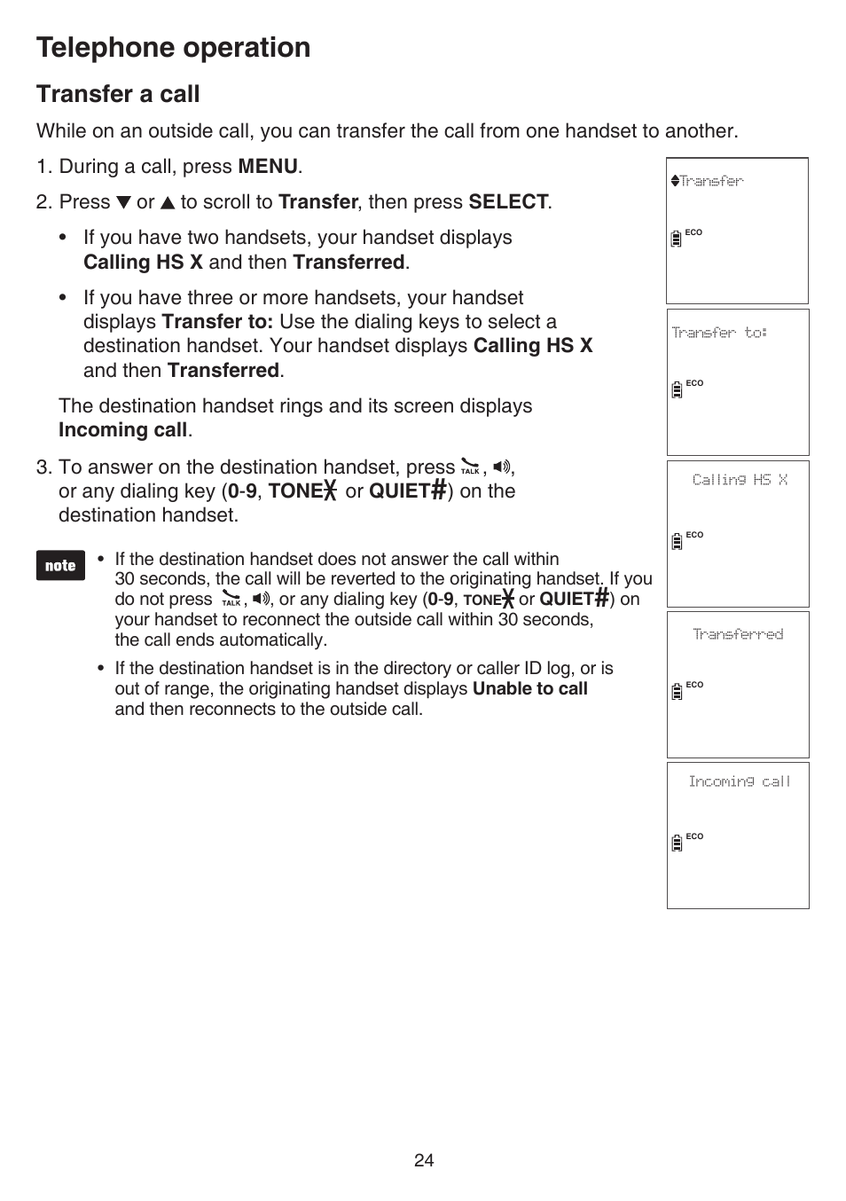 Transfer a call, Telephone operation | VTech CS6829 Manual User Manual | Page 28 / 84