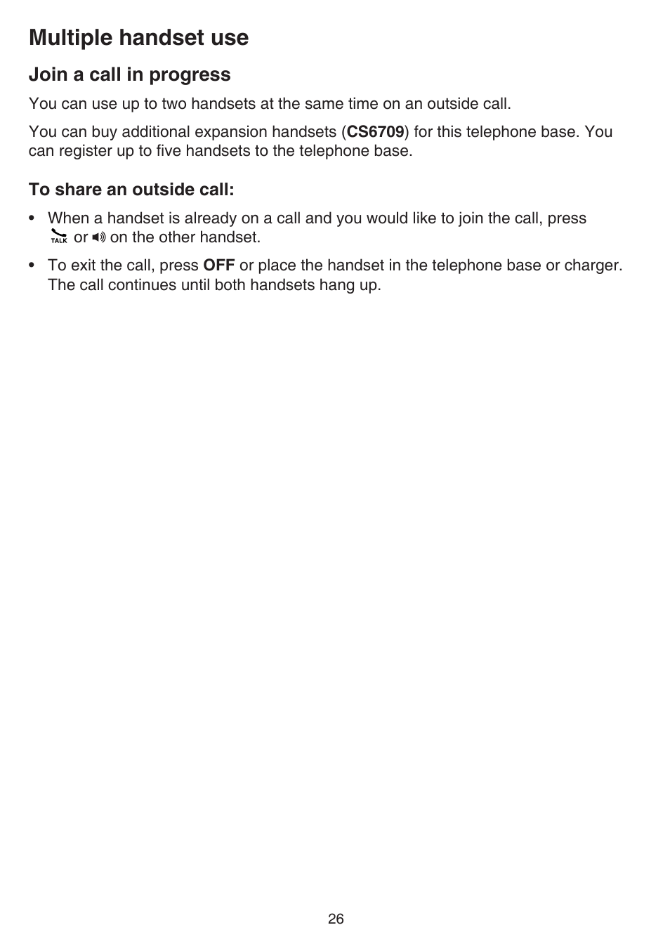 Multiple handset use, Join a call in progress | VTech CS6829 Manual User Manual | Page 30 / 84