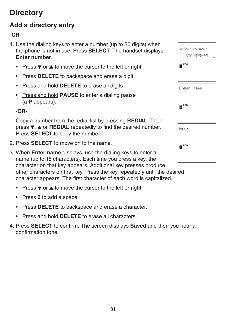 Directory, Add a directory entry | VTech CS6829 Manual User Manual | Page 35 / 84
