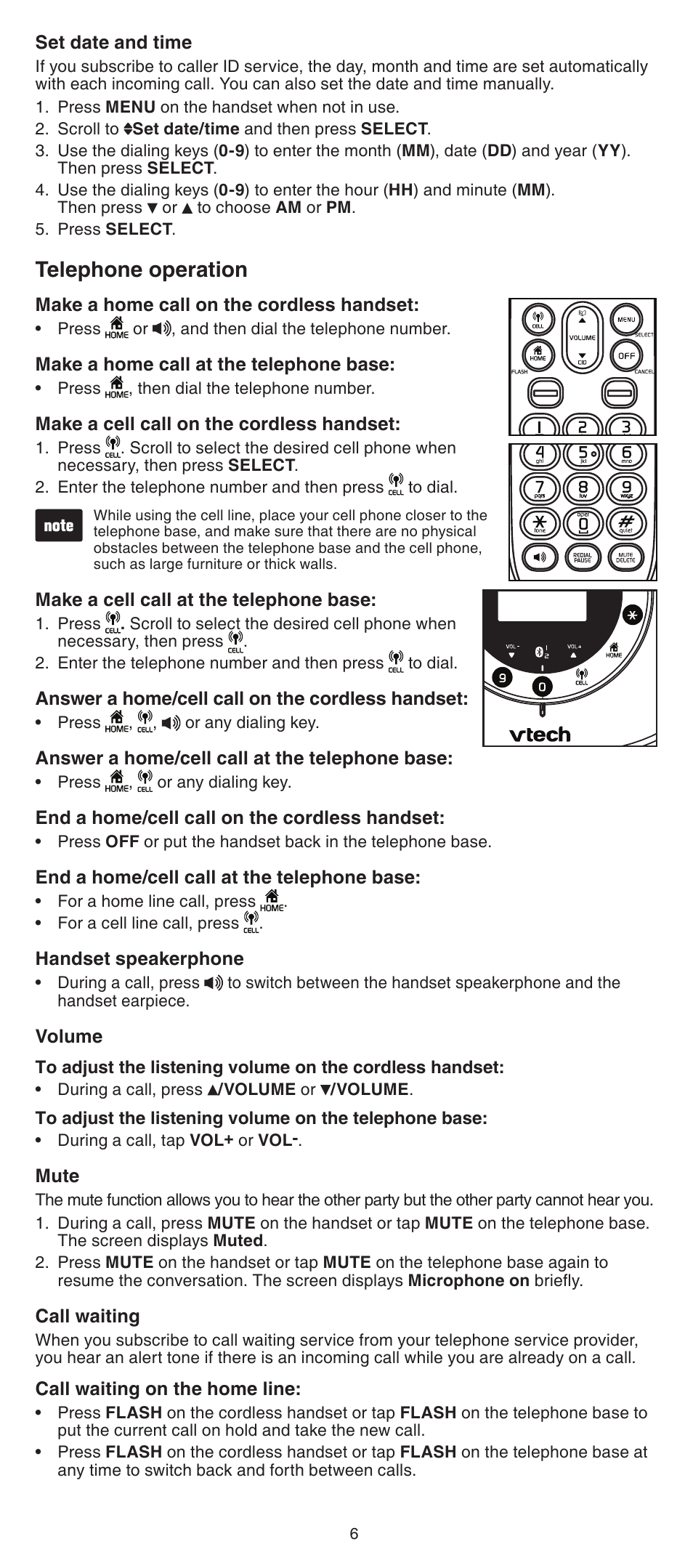 Telephone operation | VTech LS6191_-13-15-16-17 Abridged manual User Manual | Page 6 / 16