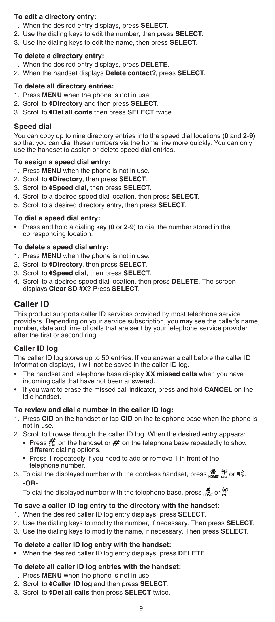 Caller id | VTech LS6191_-13-15-16-17 Abridged manual User Manual | Page 9 / 16