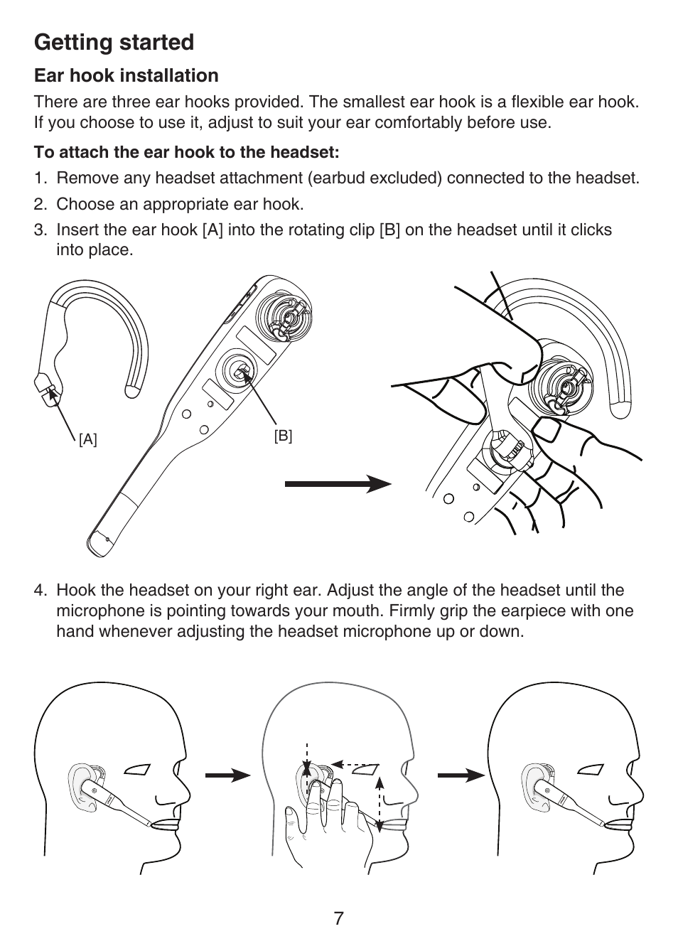 Ear hook installation, Getting started | VTech LS6476-4 Manual User Manual | Page 11 / 97