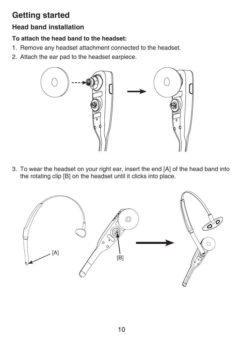 Head band installation, Getting started | VTech LS6476-4 Manual User Manual | Page 14 / 97