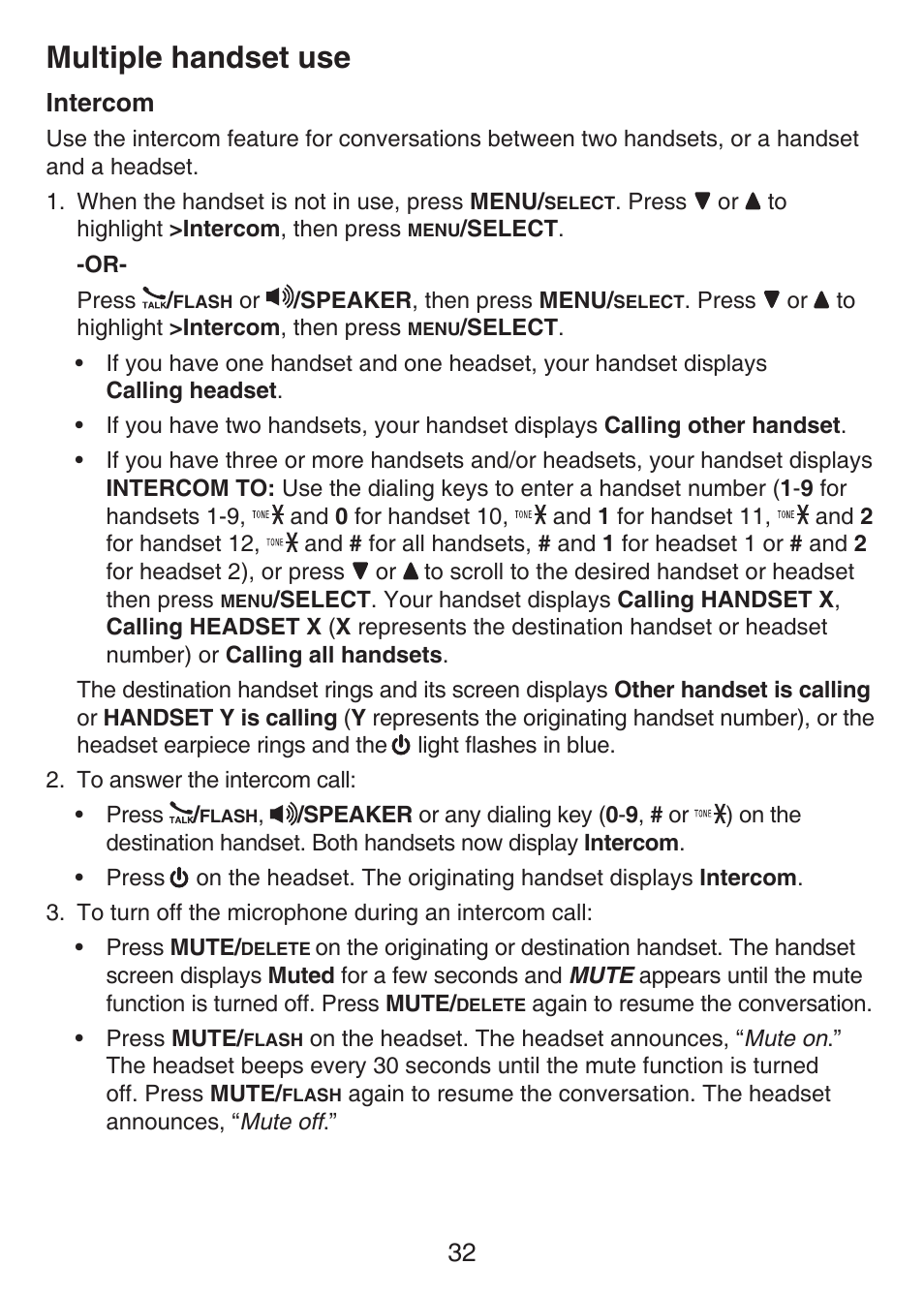 Intercom, Multiple handset use | VTech LS6476-4 Manual User Manual | Page 36 / 97