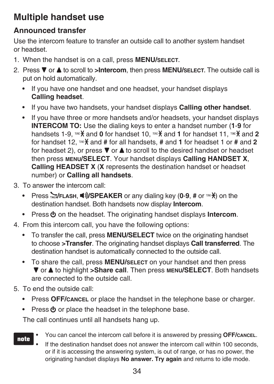Announced transfer, Multiple handset use | VTech LS6476-4 Manual User Manual | Page 38 / 97