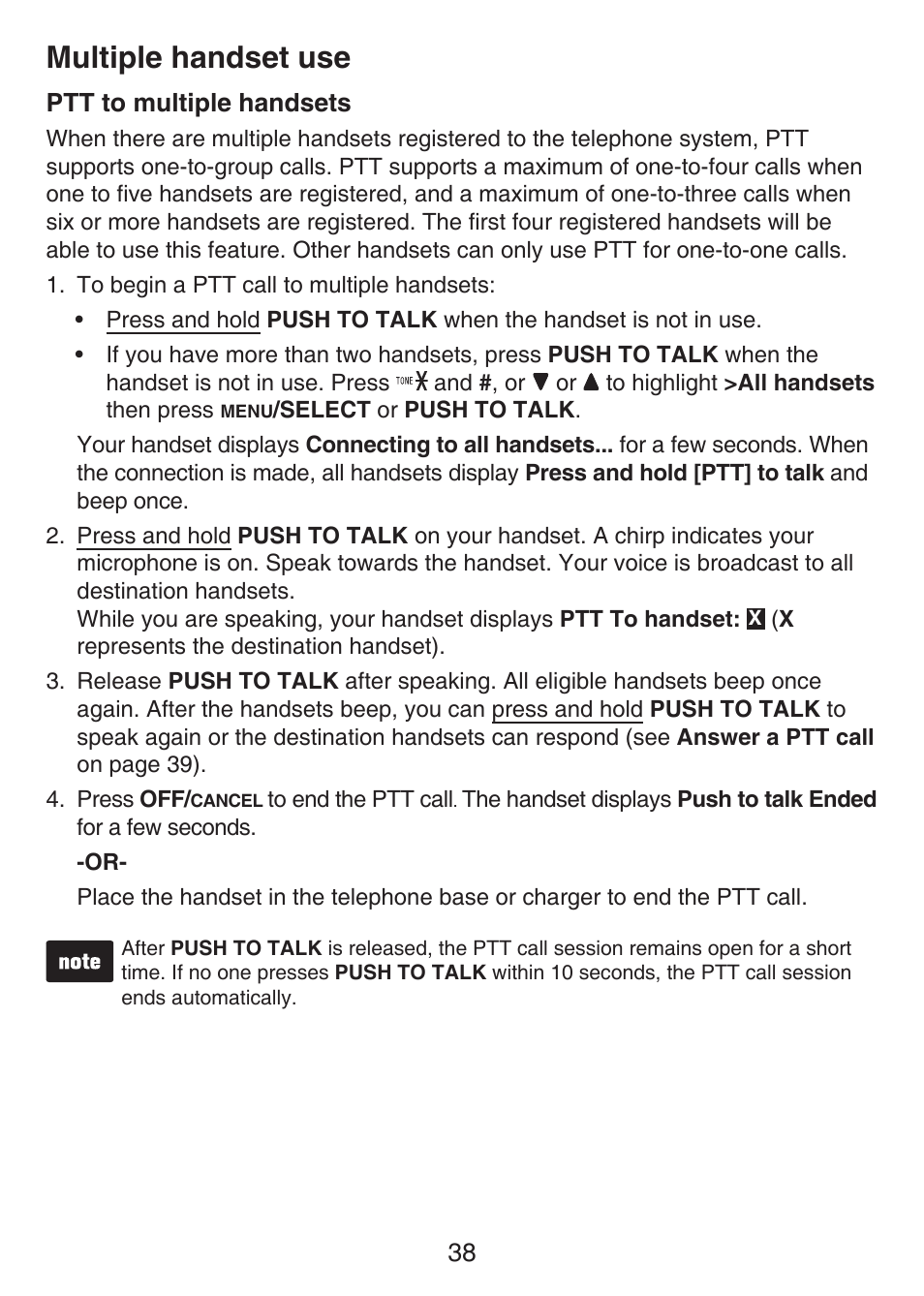 Ptt to multiple handsets, Multiple handset use | VTech LS6476-4 Manual User Manual | Page 42 / 97