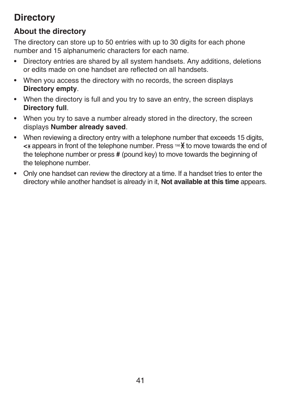 Directory, About the directory, Directory about the directory | VTech LS6476-4 Manual User Manual | Page 45 / 97