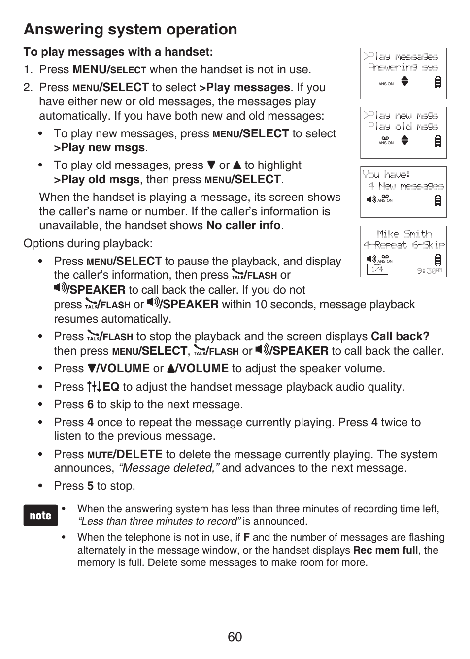 Answering system operation | VTech LS6476-4 Manual User Manual | Page 64 / 97